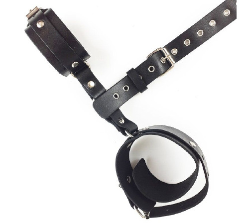 Фиксаторы для шеи и рук Art of Sex - Bondage Set из натуральной кожи, цвет черный