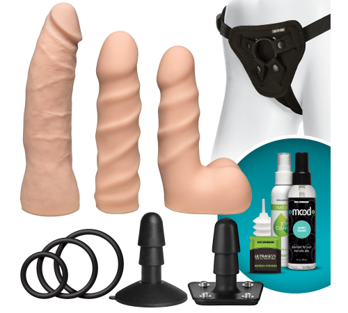 Набір для страпона Doc Johnson Vac-U-Lock Dual Density Starter Set Vanilla, діаметр 2х3,8 см, 5,1 см