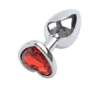 Анальная пробка Silver Metal Heart Red, M            