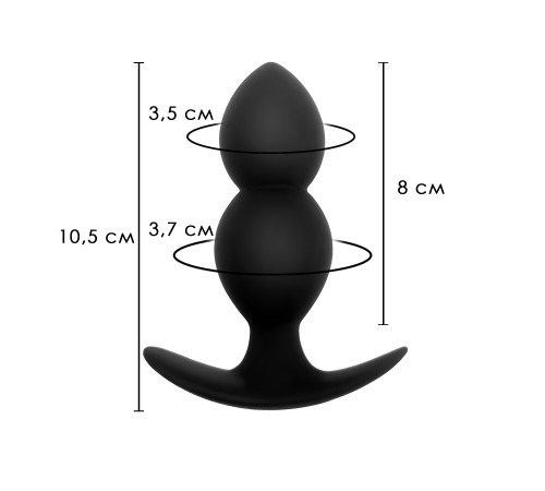 Силіконова анальна пробка оксамитова Дві кульки 37мм, Чорний