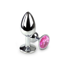 Металева анальна пробка S зі Світло-рожевим кристалом, довжина 7 см, діаметр 2,8 см
