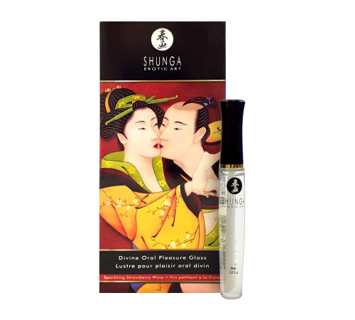 Стимулювальний блиск для губ Shunga LIPGLOSS – Sparkling Strawberry Wine (10 мл), ефект поколювання