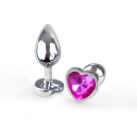 Металлическая анальная пробка Сердце S с Светло розовым кристаллом , длина 7см, диаметр 2,8см