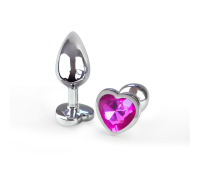 Металлическая анальная пробка Сердце S с Светло розовым кристаллом , длина 7см, диаметр 2,8см