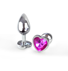 Металева анальна пробка Серце S зі Світло рожевим кристалом, довжина 7см, діаметр 2,8см