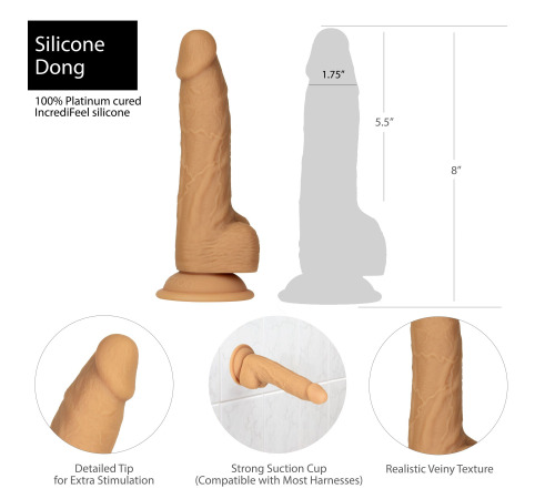Фалоімітатор ADDICTION Dual Density Silicone Dildo Caramel 8″, присоска, діаметр 4,3 см, віброкуля