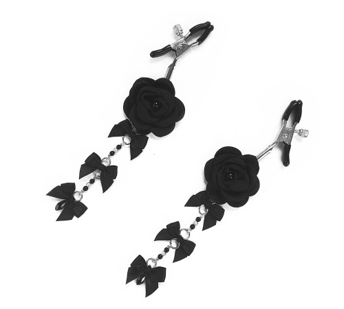 Зажимы для сосков с  цветами и бусинами, Черный