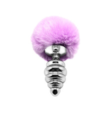 Металлическая анальная пробка Кроличий хвостик Alive Fluffy Twist Plug L Purple, диаметр 3,8 см