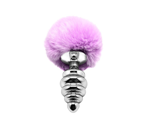 Металлическая анальная пробка Кроличий хвостик Alive Fluffy Twist Plug L Purple, диаметр 3,8 см