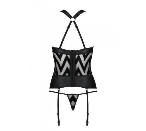 Сетчатый комплект с узором: корсет с халтером, подвязки, трусики Hima Corset black S/M - Passion