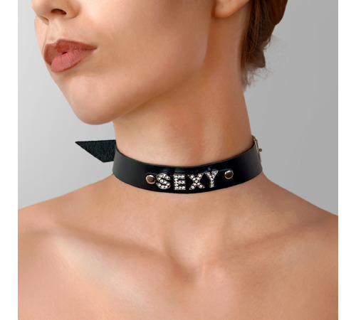 Ошейник из натуральной кожи с надписью SEXY, Черный