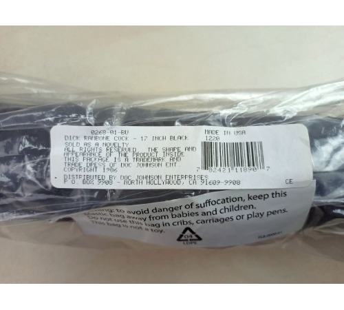 Фаллоимитатор Doc Johnson Dick Rambone Cock Black (в ПЭ пакете!), диаметр 6см, длина 42см, ПВХ