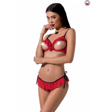 Комплект білизни CHERRY SET OpenBra red XXL/XXXL - Passion Exclusive: відкритий ліф, трусики-спідничка