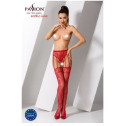 Сітчасті панчохи-стокінги Passion S016 One Size, Red, імітація ажурного пояса з гартерами