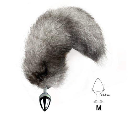 Металлическая анальная пробка с хвостом из натурального меха Art of Sex size M Artctic fox