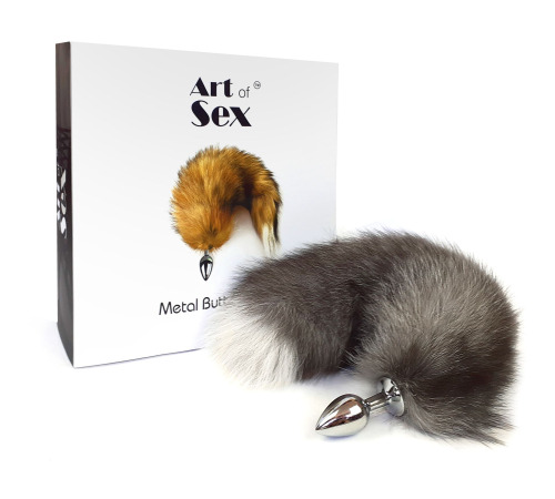 Металлическая анальная пробка с хвостом из натурального меха Art of Sex size M Artctic fox