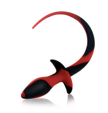 Силиконовая анальная пробка с хвостиком, Черно/Красный