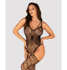 Ажурный бодистокинг под паутину Obsessive Bodystocking G325 black S/M/L, черный, комбинезон, имитаци