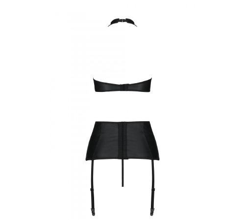 Комплект з еко-шкіри з імітацією шнурівки: топ, трусики, пояс для панчох Nancy Set black L/XL