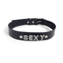 Ошейник из натуральной кожи с надписью SEXY, Черный