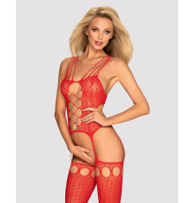 Бодистокинг Obsessive Bodystocking G313 S/M/L red, шнуровка, геометрический декор