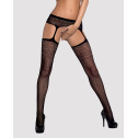 Сетчатые чулки-стокинги с цветочным рисунком Obsessive Garter stockings S207 XL/XXL, черные