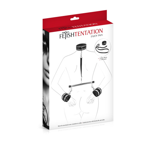 Фіксатор для рук і шиї з повідцем Fetish Tentation Submission bar with handcuffs and collar