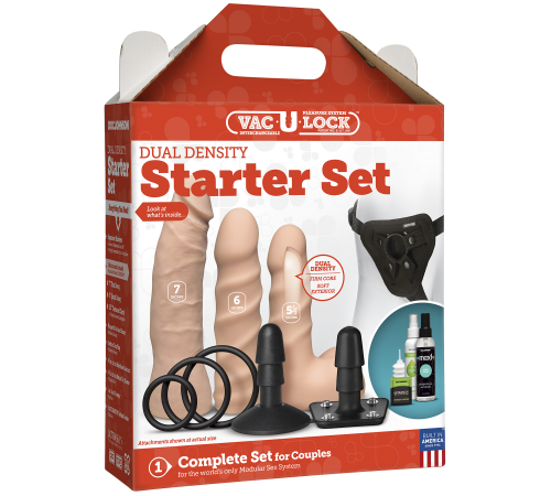 Набір для страпона Doc Johnson Vac-U-Lock Dual Density Starter Set Vanilla, діаметр 2х3,8 см, 5,1 см