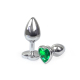Металева анальна пробка Серце S з Темно-зеленим кристалом, довжина 7см, діаметр 2,8см