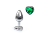 Металева анальна пробка Серце S з Темно-зеленим кристалом, довжина 7см, діаметр 2,8см