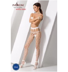 Эротические колготки-бодистокинг Passion S021 white, в крупную сетку с высоким пояском