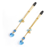 Затискачі для сосків Art of Sex - Crystal Heart Blue, золото