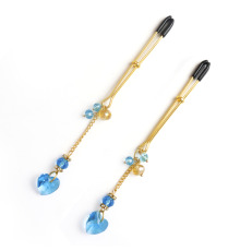 Зажимы для сосков Art of Sex - Crystal Heart Blue, золото