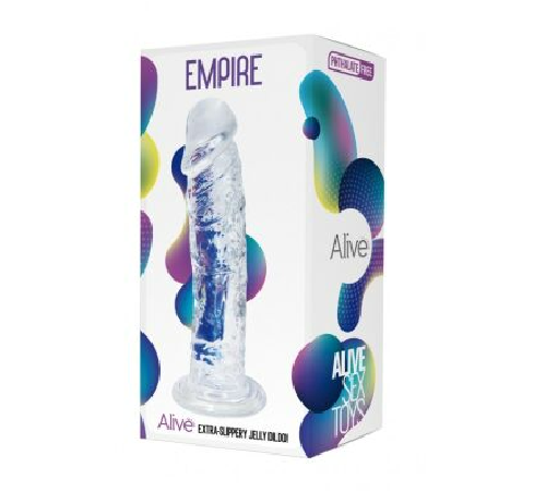 Прозрачный фаллоимитатор Alive Jelly Dildo Empire, ТПЕ, присоска, диаметр 4.3 см, длина 19.3см