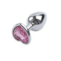 Анальная пробка Silver Metal Heart Light Pink, S