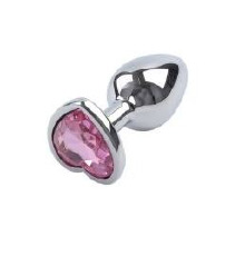 Анальна пробка Silver Metal Heart Light Pink, S