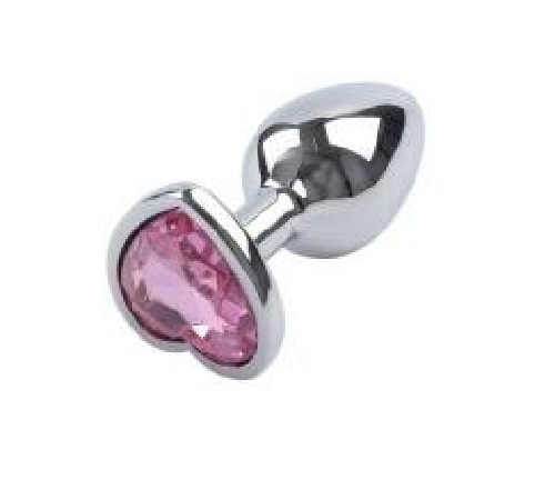Анальна пробка Silver Metal Heart Light Pink, S