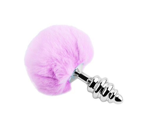 Металлическая анальная пробка Кроличий хвостик Alive Fluffy Twist Plug L Purple, диаметр 3,8 см