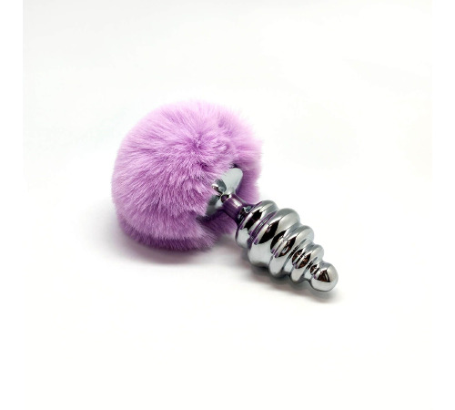 Металлическая анальная пробка Кроличий хвостик Alive Fluffy Twist Plug L Purple, диаметр 3,8 см