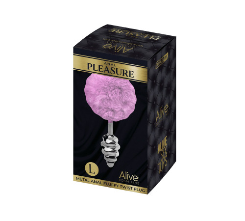 Металлическая анальная пробка Кроличий хвостик Alive Fluffy Twist Plug L Purple, диаметр 3,8 см