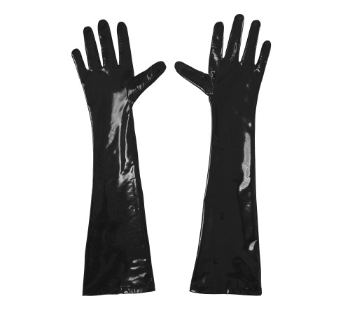 Глянцевые виниловые перчатки Art of Sex - Lora, размер L, цвет Черный