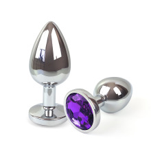 Металлическая анальная пробка L с Темно фиолетовым кристаллом , длина 9см, диаметр 4см