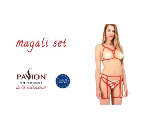 Комплект білизни MAGALI SET OpenBra red L/XL - Passion Exclusive: стрепи: ліф, трусики і пояс