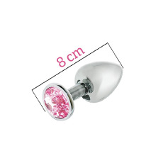Металева анальна пробка з рожевим кристалом MAI Attraction Toys №73, довжина 8 см, діаметр 3 см