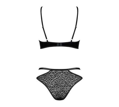 Еротичний комплект під латекс із стрепами Obsessive Bagirela 2-pcs set L/XL, чорний, під леопард,