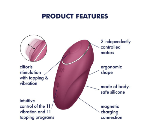 Вибростимулятор-пульсатор Satisfyer Tap & Climax 1 Red, эффект постукивания пальцем, 2 мотора