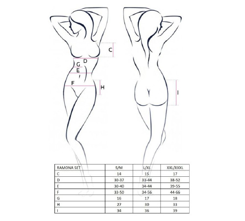 Комплект белья RAMONA SET black L/XL - Passion: лиф, стринги, широкий пояс с оборкой