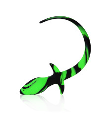 Силиконовая анальная пробка с хвостиком, Черно/Зеленый