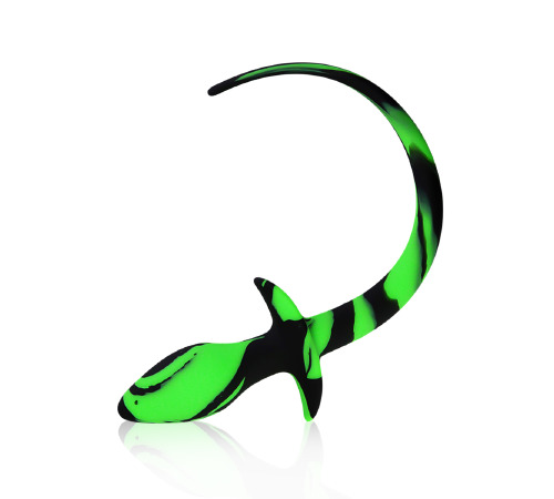 Силіконова анальна пробка з хвостиком, Чорно/Зелений