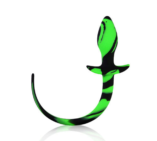 Силіконова анальна пробка з хвостиком, Чорно/Зелений